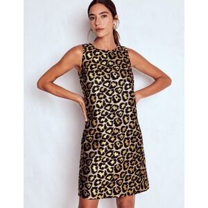 Boden Gold Metallic Leopard Print Jacquard Shift Dress Sleeveless Mini NWT
